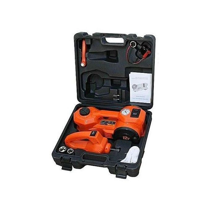 Din MarchInn 12V DC 5.Tons(11000lb) Electric Hydraulic Floor Jack And Tire Inflator Pump And Wrench